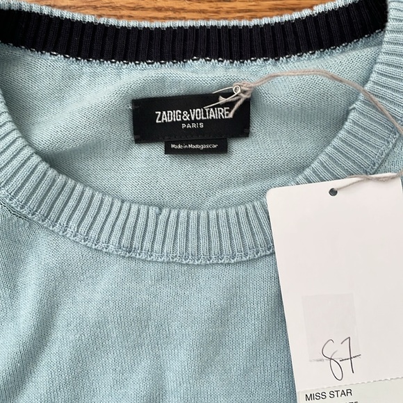 NEW | Zadig & Voltaire Miss Star Crewneck Cotton Sweater Ciel Stone Blue Large - Picture 8 of 12